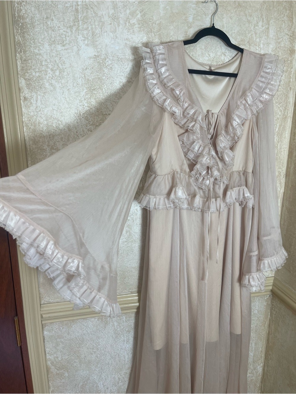 CeliaB Bliss Ruffle Detail Midi Dress Beige Elegant Cottagecore Romantic XL - Picture 8 of 17